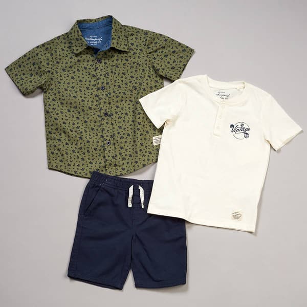Boys (4-7) Weatherproof(R) 3Pc. Button Down & Shorts Tee - Navy - image 