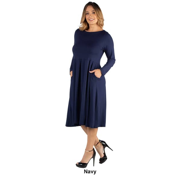 Plus Size 24/7 Comfort Apparel Long Sleeve Pleated Midi Dress