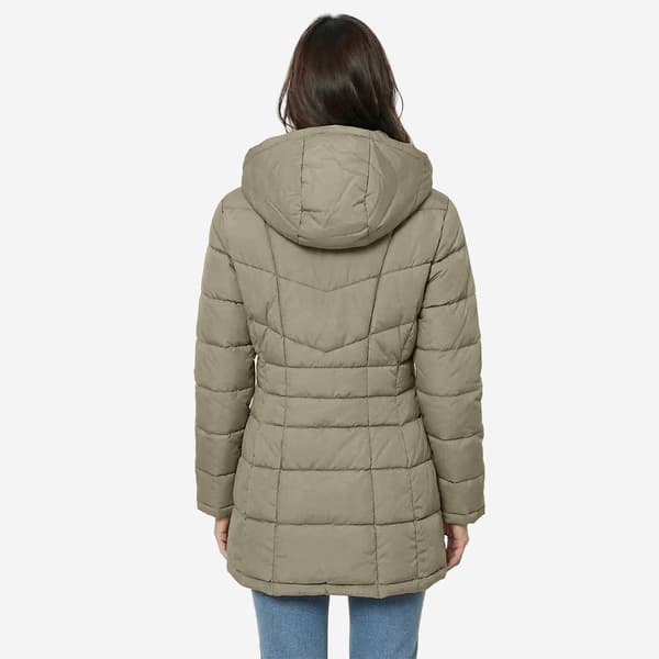 Womens Calvin Klein Short Puffer Jacket With Faux Fur Lined Hood