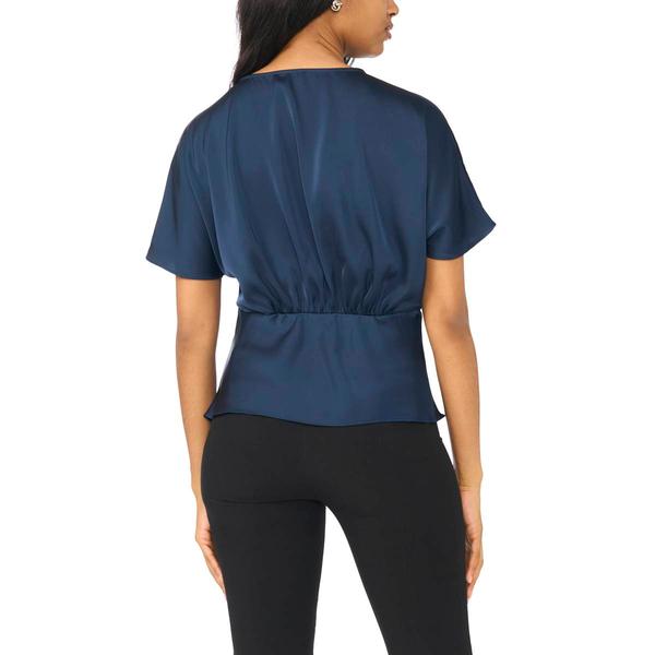 Womens MSK Short Dolman Sleeve V-Neck Satin Blouse