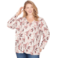 Plus Size Emaline Dusted Petals Long Sleeve V-Neck Top With Pint - image 1