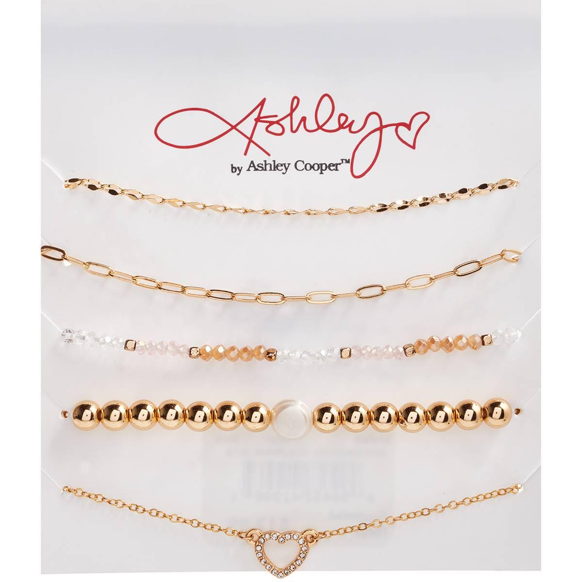 Ashley Gold-Tone Crystal Accent/Pearl Chain Bracelet Set