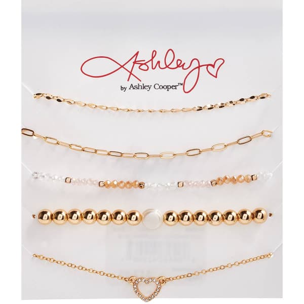 Ashley Gold-Tone Crystal Accent/Pearl Chain Bracelet Set - image 