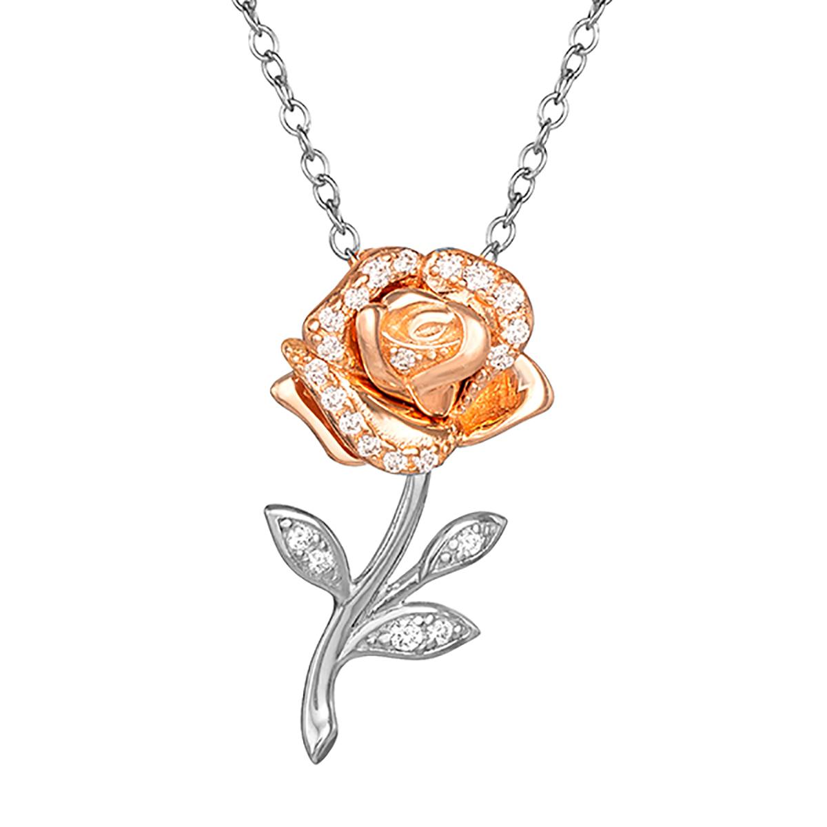 Splendere Disney Beauty & the Beast Two-Tone Rose Pendant