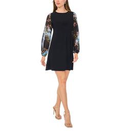 Womens MSK Long Sheer Floral Sleeve A-Line Dress