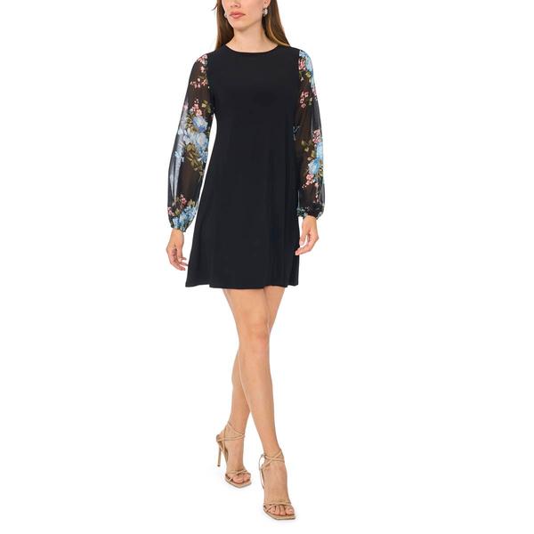 Womens MSK Long Sheer Floral Sleeve A-Line Dress