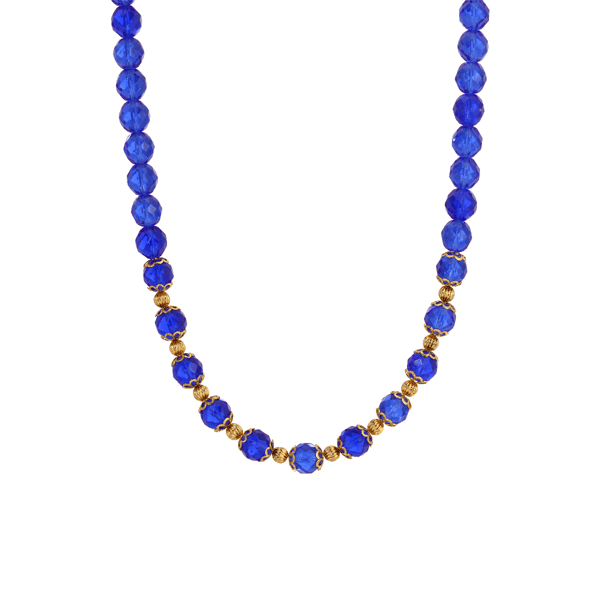 1928 Blue Fire Glass & Gold Beaded Necklace - image 