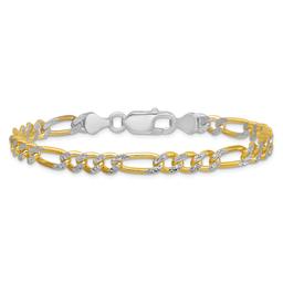 Gold Plated over Sterling Silver Two-Tone Figaro Chain Bracelet