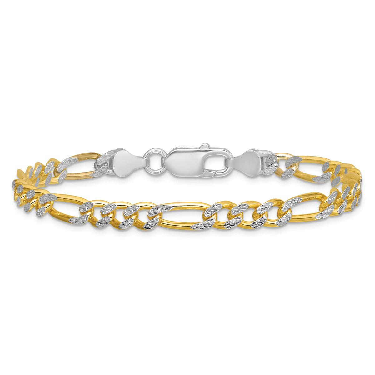 Gold Plated over Sterling Silver Two-Tone Figaro Chain Bracelet