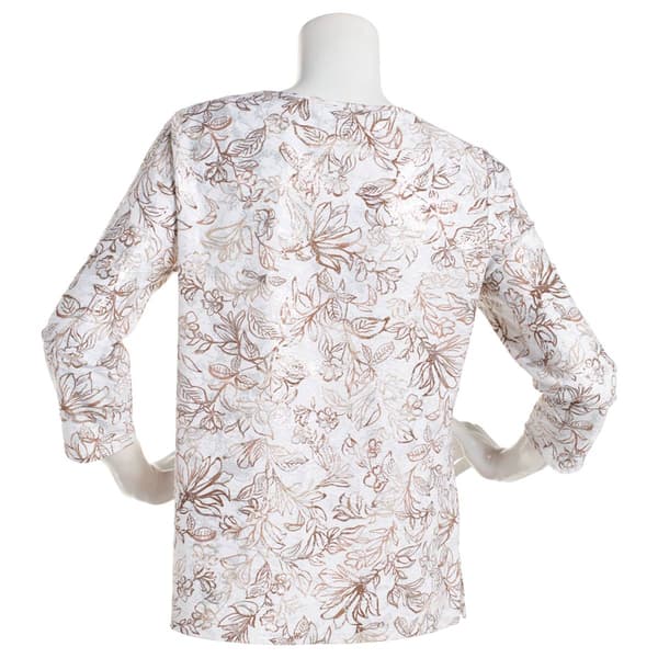 Womens Emily Daniels 3/4 Sleeve Foil Floral Leaf Embossed Tee