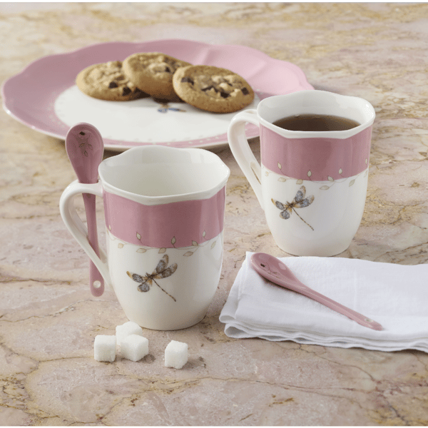 Lenox® Butterfly Meadow® Pink Mugs with Spoons - Set of 2