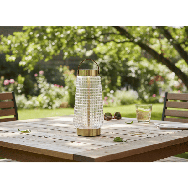 Adesso Samara Cordless LED Tall Table Lantern with Glass Shade