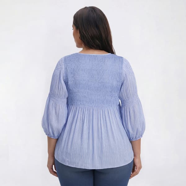 Plus Size Floral & Ivy 3/4 Sleeve Stripe Pleater Blouse