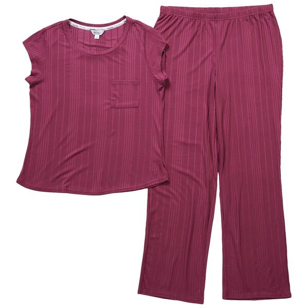 Womens Nicole Miller Short Sleeve Long Leg Pajama Set -Dried Rose - image 