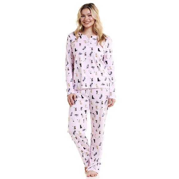 Womens Karen Neuburger Henley Chatty Cat Long Leg Pajama Set - image 