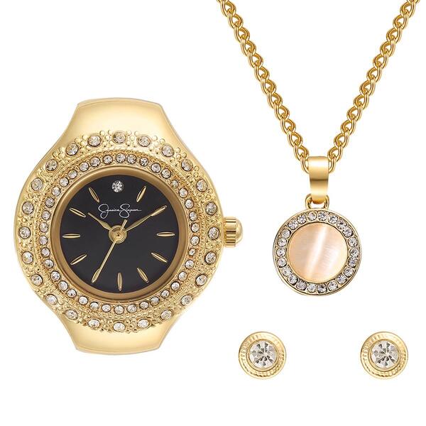 Womens Jessica Simpson Gold-Tone Ring Watch Set - JSR0004GD - image 