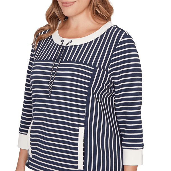 Plus Size Ruby Rd. Jetsetter Stripe Drawstring Sweater