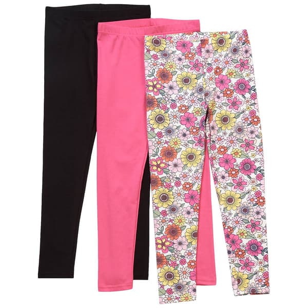 Girls &#40;7-12&#41; BTween&#40;R&#41; 3pk. Flower and Solid Leggings - image 