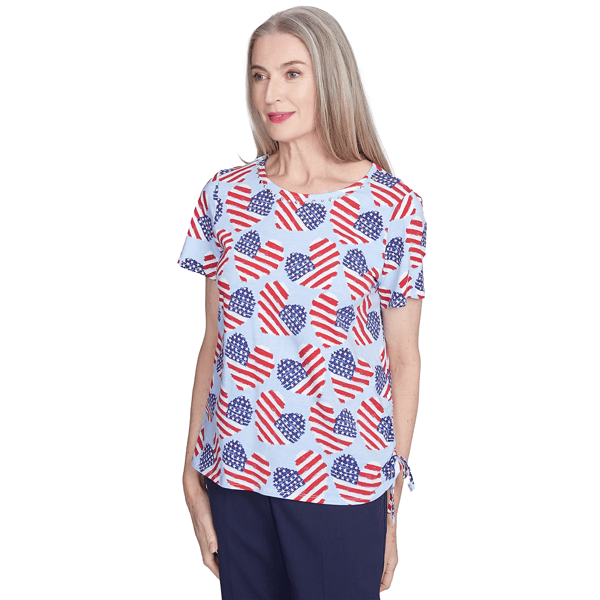 Womens Alfred Dunner Land of the Free Flag Hearts Tee