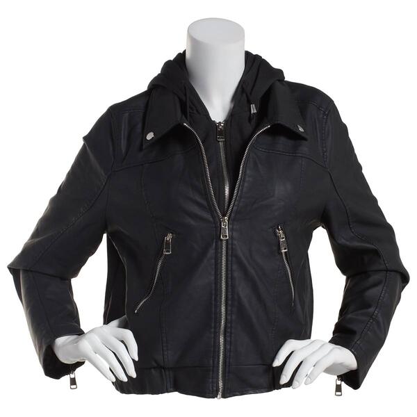 Juniors Snobbish 2Fer Faux Leather Jacket w/Fur Trimmed Hood - image 