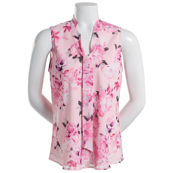 Womens Kasper Sleeveless Tie Front Floral Print Top - image 