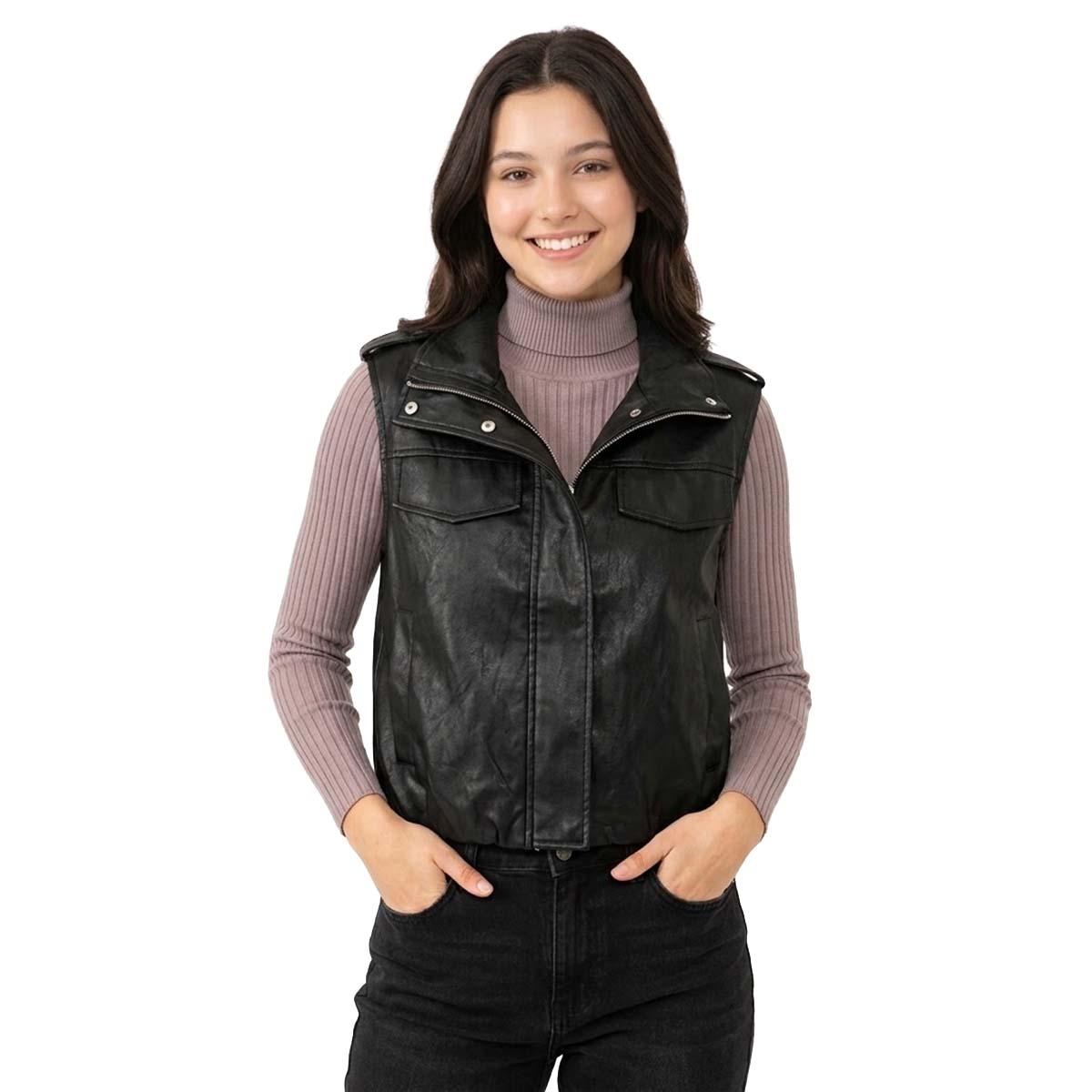 Juniors Love Tree Crinkle Pleather Moto Vest