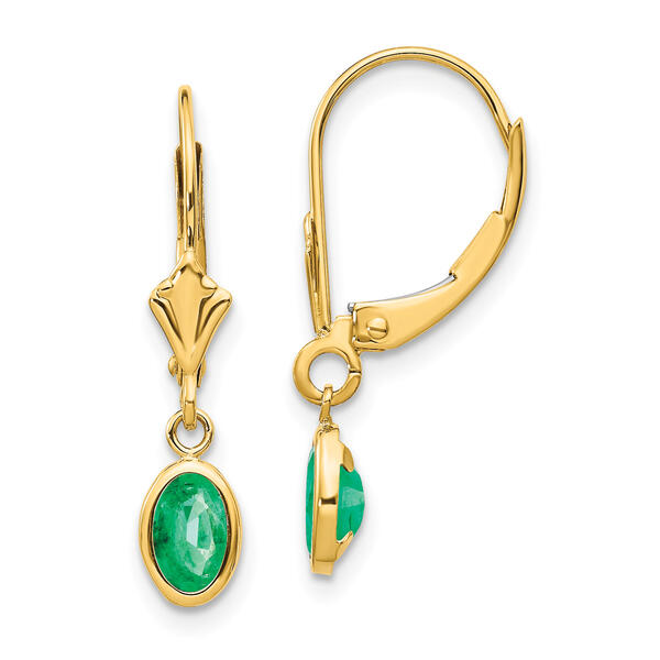 Gemstone Classics&#40;tm&#41; 14kt. Gold Emerald Leverback Earrings - image 