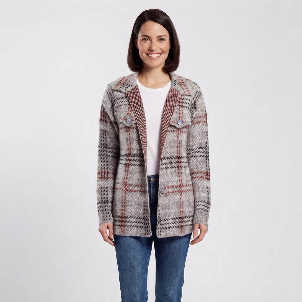 Womens By Design Long Sleeve Two Pocket Houndstooth Coatigan