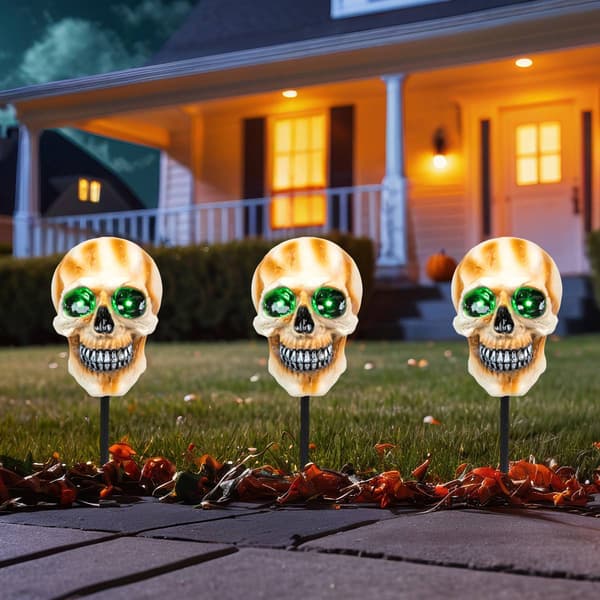 Northlight Seasonal Set of 3 Skeleton Head Pathway Markers