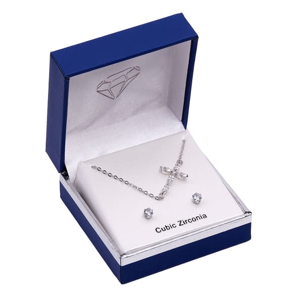 Silver-Tone CZ Cross Pendant & Earring Set - image 