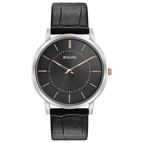 Mens Bulova Classic Ultra-Slim Black Leather Strap Watch - 98A167 - image 