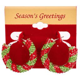 Red & Green Stripe Glitz Hoop Earrings