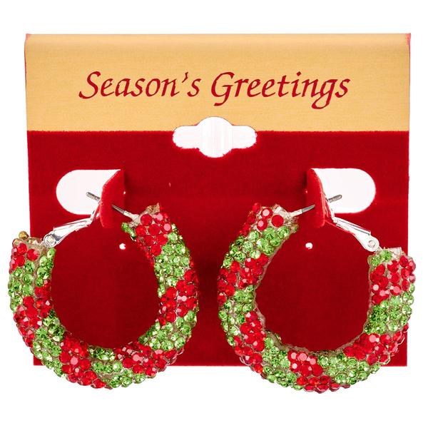 Red & Green Stripe Glitz Hoop Earrings - image 