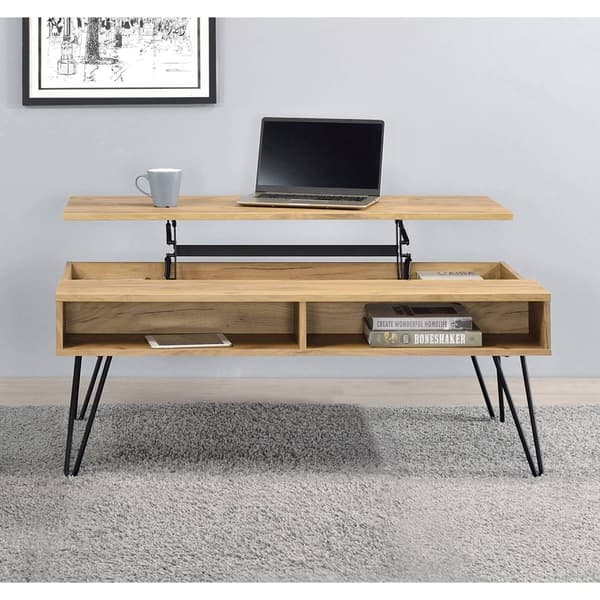 Coaster Lift Top Storage Coffee Table - Golden Oak & Black