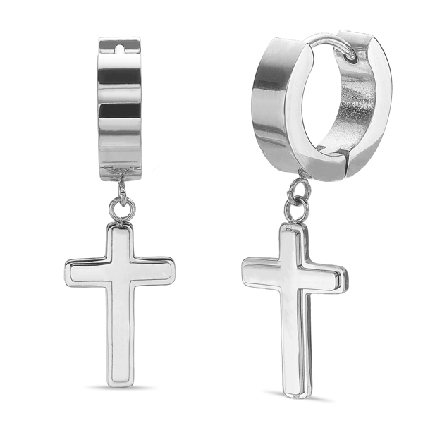 Mens Lynx Stainless Steel Cross Hoop Earrings - image 