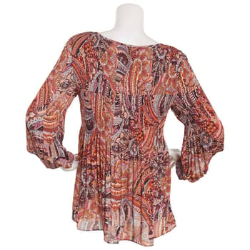 Womens Floral & Ivy Long Sleeve Paisley Pleated Blouse - Boscov's