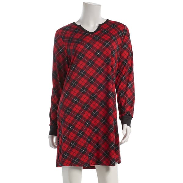 Womens Emily & Jane Long Sleeve Peached Plaid Printed Nightshirt