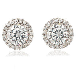 Plated Round Halo Cubic Zirconia Stud Earrings
