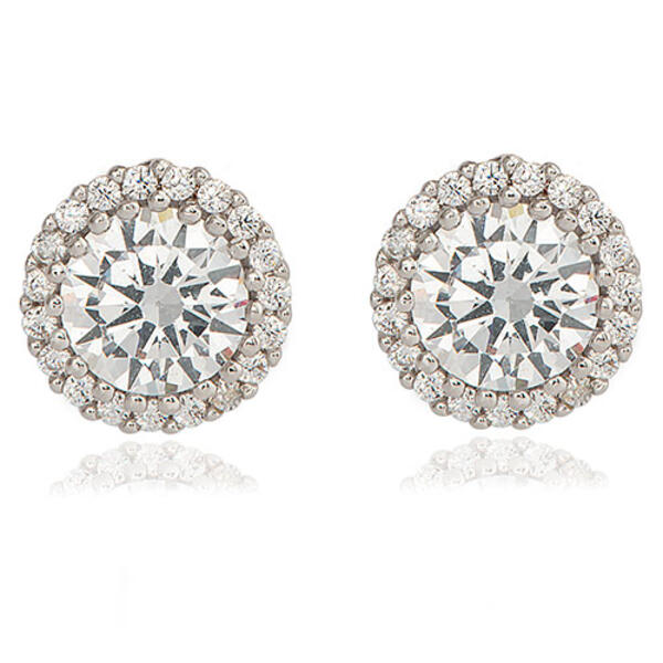 Plated Round Halo Cubic Zirconia Stud Earrings - image 