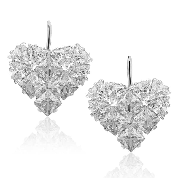 Silver Plated & CZ Composite Heart Leverback Earrings