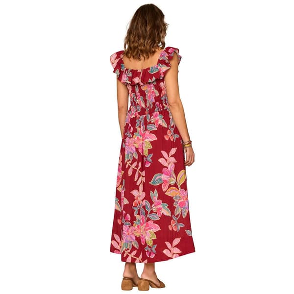 Womens Democracy Ruffle Neck Floral Woven Midi Dress