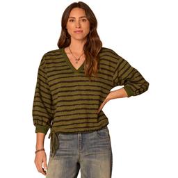 Petite Democracy 3/4 Blouson Sleeve V-Neck Stripe Blouse