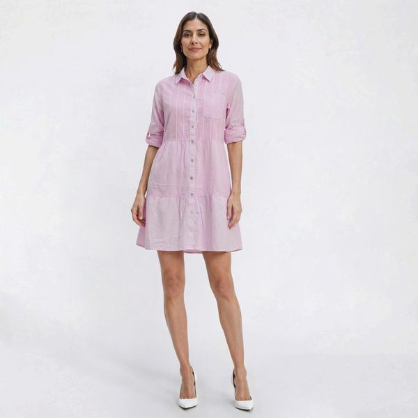 Womens da-sh Roll Tab Sleeve Stripe Tier Shirtdress - image 