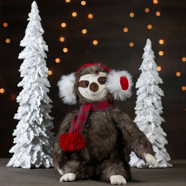 Northlight Plush Sitting Winter Sloth with Scarf Christmas Figure