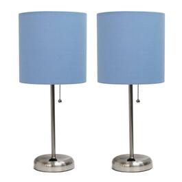 LimeLights Brushed Steel/Blue Lamp w/Charging Outlet - Set of 2