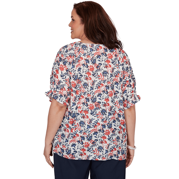 Plus Size Emaline Sapphire Serenade II Elbow Sleeve Floral Blouse