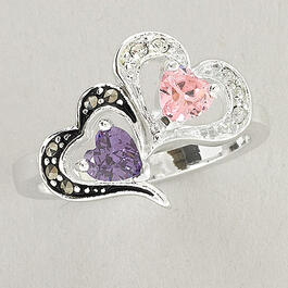 Marsala Fine Silver Plated Marcasite & Crystal Heart Ring