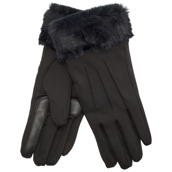 Womens Isotoner Spandex Gloves with Faux Fur Cuff - image 