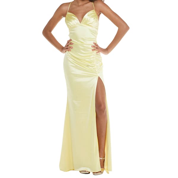 Juniors Emerald Sundae Satin Lace-Up Ruch Empire Waist Dress