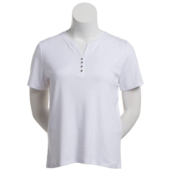 Womens Hasting & Smith Short Sleeve Solid Henley Tee